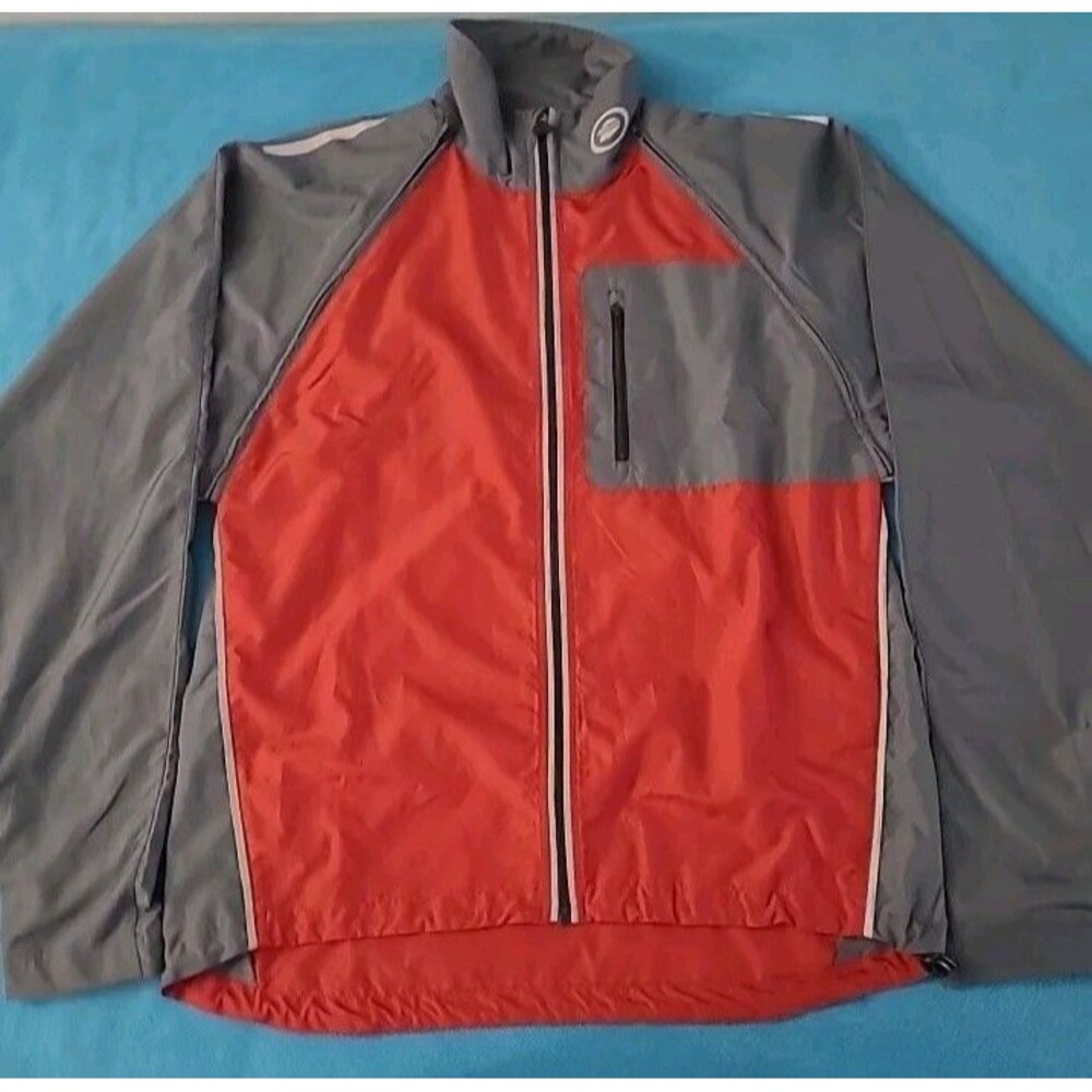 Performance Cycling Jacket Vest Mens Large Red/Gray Full Zip Detachable Sleeves